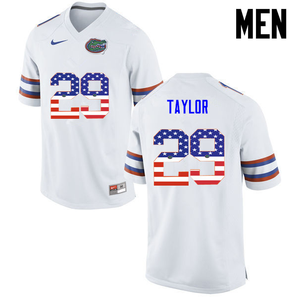 Men Florida Gators #29 Jeawon Taylor College Football USA Flag Fashion Jerseys-White